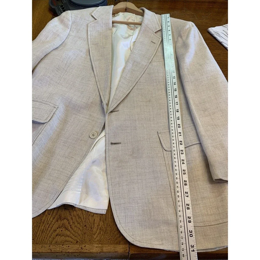Vtg 70's Ernesto Bellini Linen Blazer Men's 44 Reg Beige Jacket 2 Button Lined